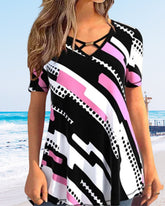 Kortärmad blus med färgblocktryck